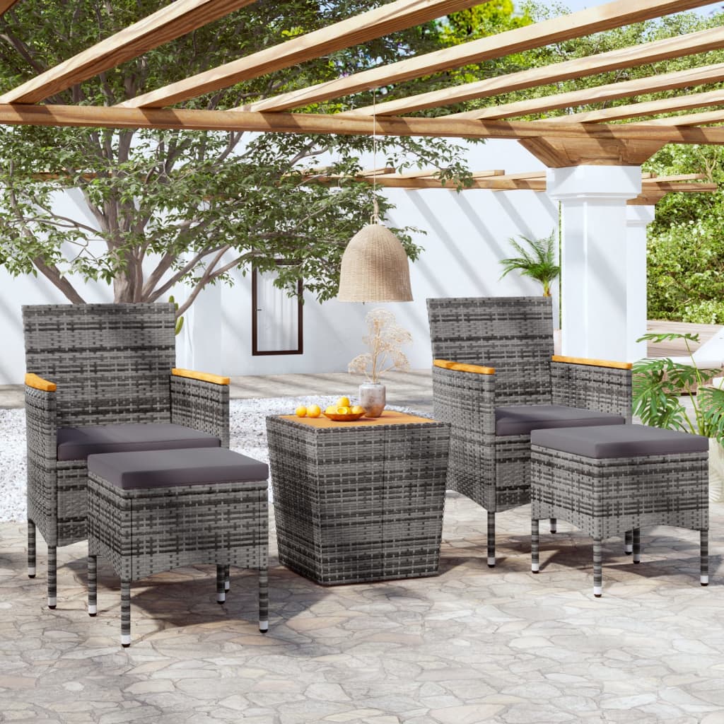 JUNG Vida 5-tlg. Garten-Bistro-Set Poly Rattan & Massivholz Akazie Grau