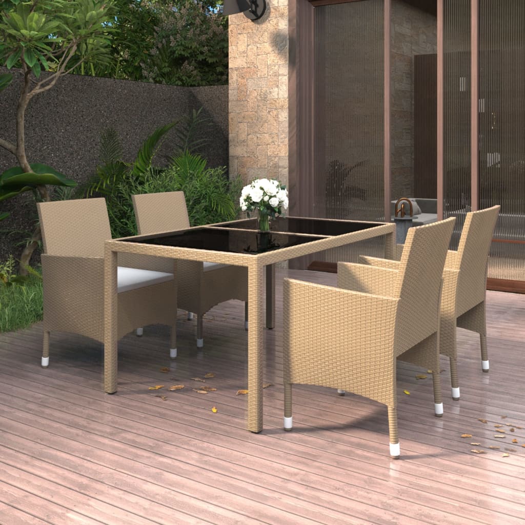 JUNG Vida 5-tlg. Garten-Essgruppe Poly Rattan und Hartglas Beige