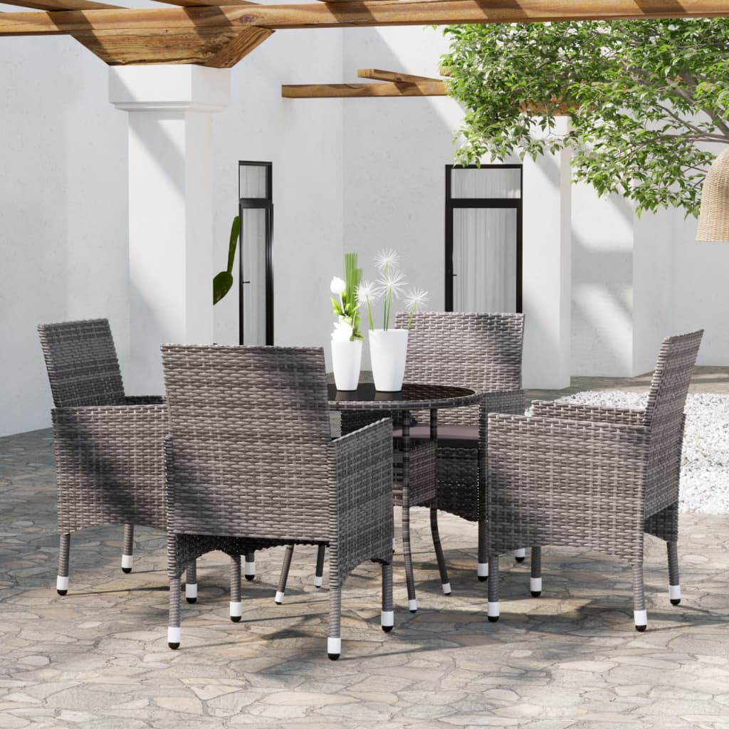 JUNG Vida 5-tlg. Garten-Essgruppe Poly Rattan Grau