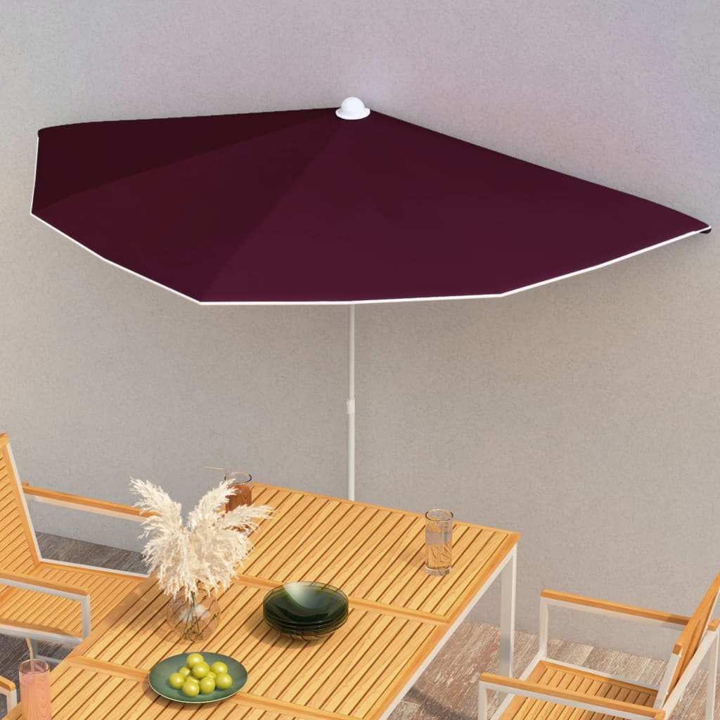JUNG Vida Halb-Sonnenschirm mit Mast 180x90 cm Bordeauxrot