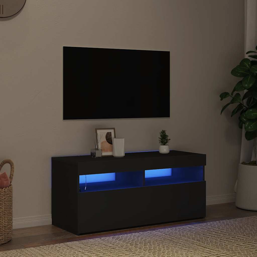 JUNG Vida TV-Schrank mit LED-Leuchten Schwarz 90x35x40 cm