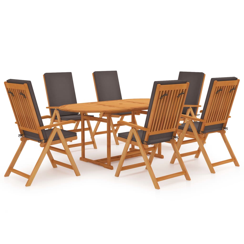 JUNG Vida 7-tlg. Garten-Essgruppe mit Kissen Massivholz Teak Grau