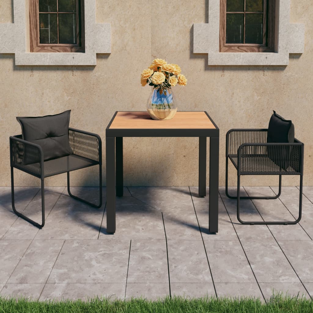 JUNG Vida 3-tlg. Garten-Essgruppe PVC Rattan Schwarz und Braun