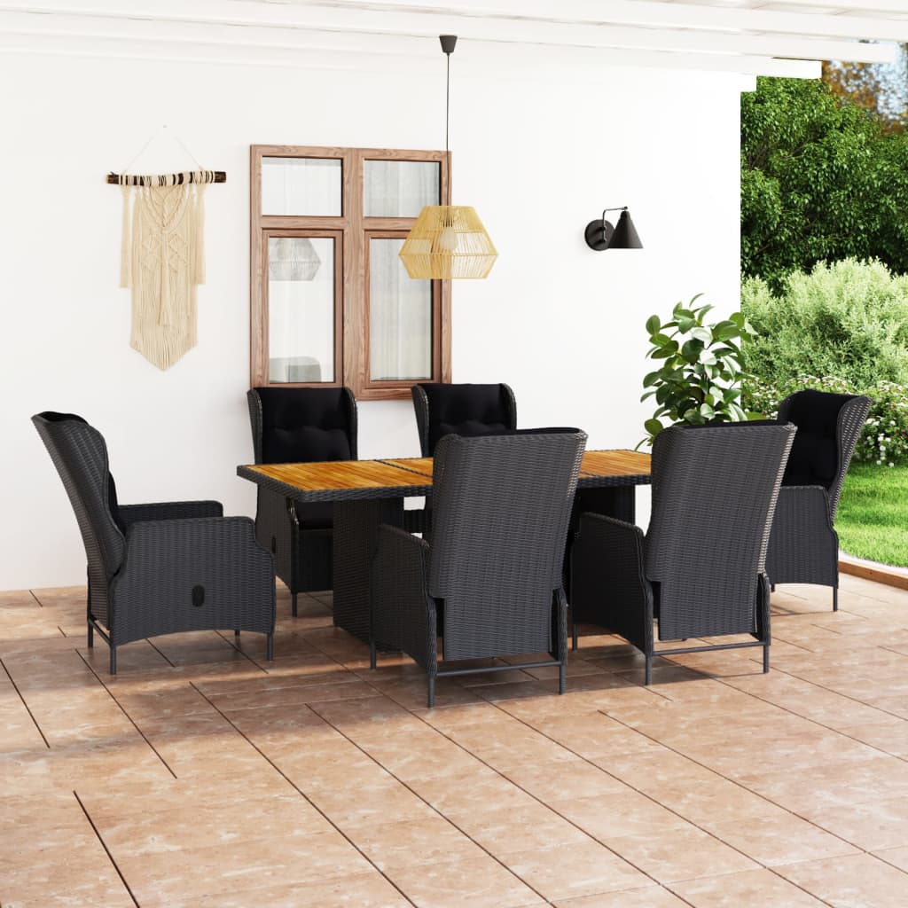 JUNG Vida 7-tlg. Garten-Essgruppe mit Auflagen Poly Rattan Dunkelgrau