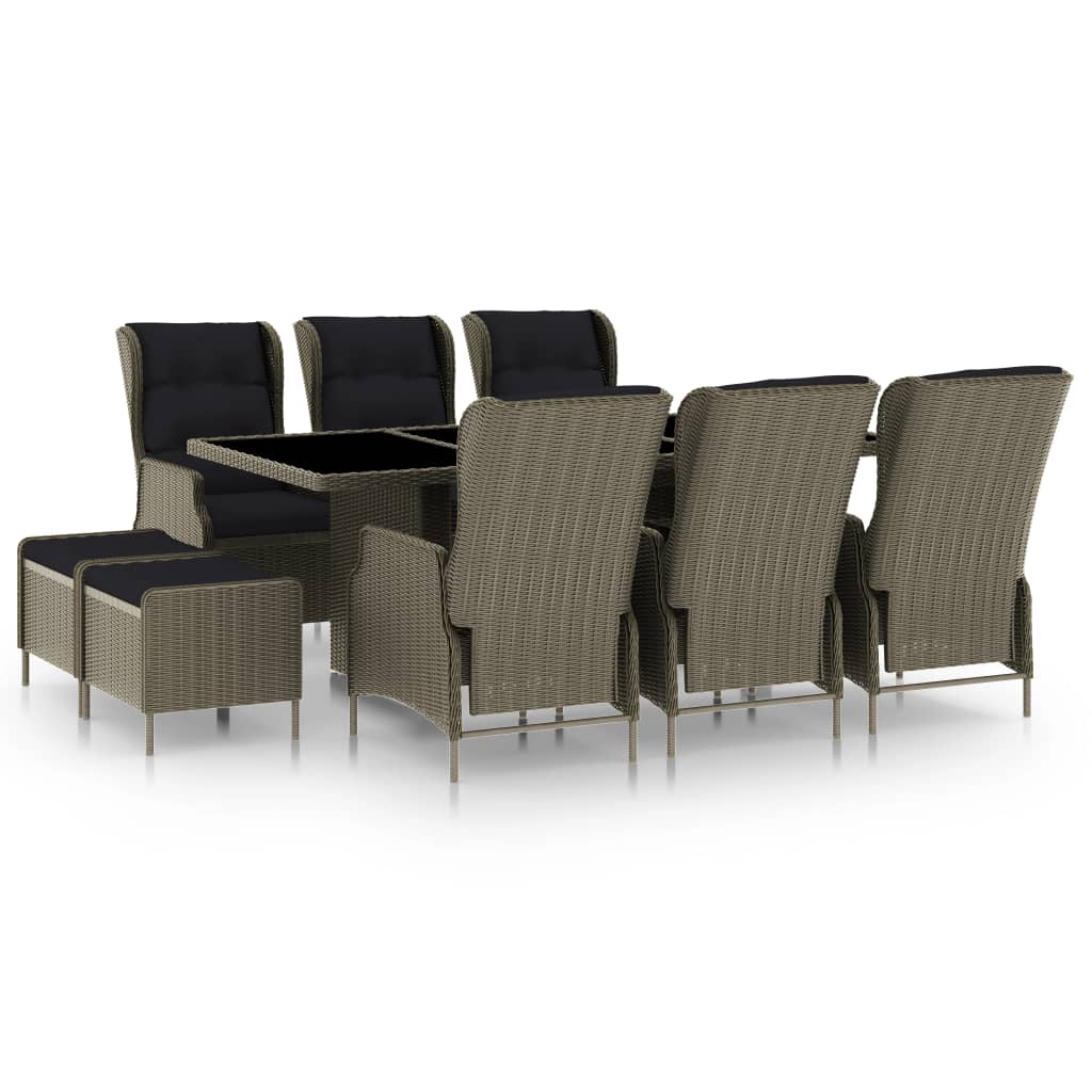 JUNG Vida 9-tlg. Garten-Essgruppe mit Auflagen Poly Rattan Braun