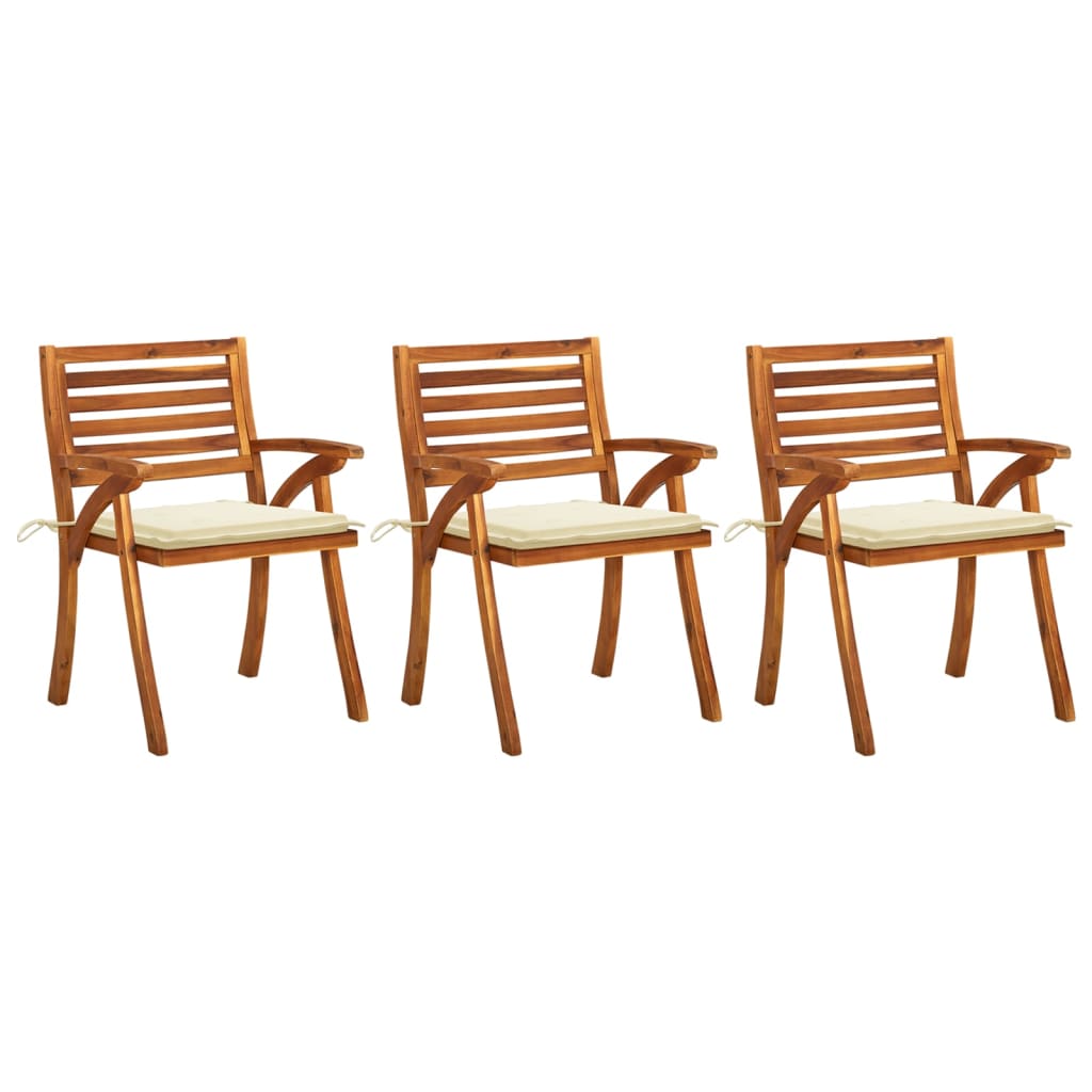 JUNG Vida Garten-Essstühle mit Kissen 3 Stk. Massivholz Akazie