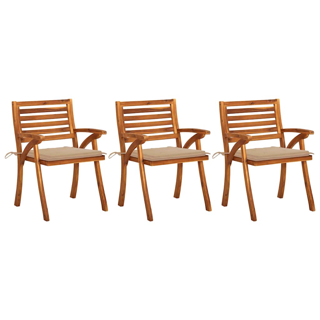 JUNG Vida Garten-Essstühle mit Kissen 3 Stk. Massivholz Akazie