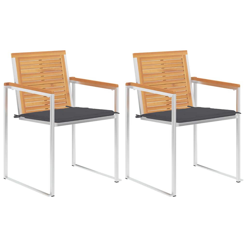 JUNG Vida Gartenstühle mit Kissen 2 Stk. Massivholz Teak und Stahl