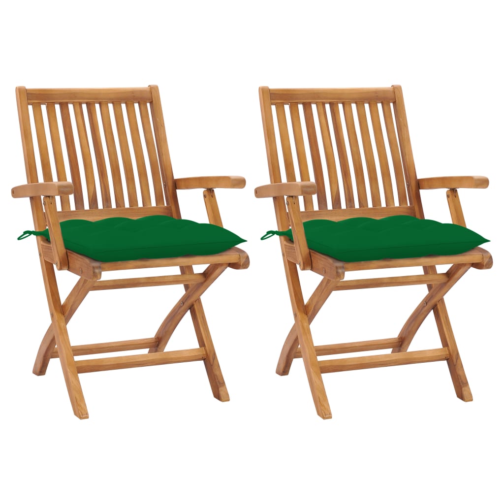 JUNG Vida Gartenstühle 2 Stk. mit Grünen Kissen Massivholz Teak