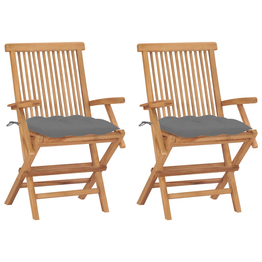 JUNG Vida Gartenstühle mit Grauen Kissen 2 Stk. Massivholz Teak