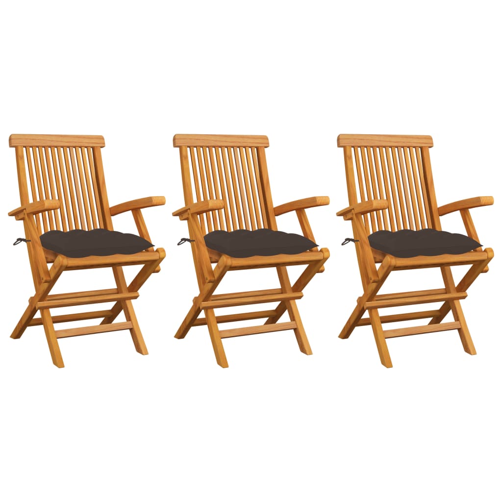 JUNG Vida Gartenstühle mit Taupe Kissen 3 Stk. Massivholz Teak