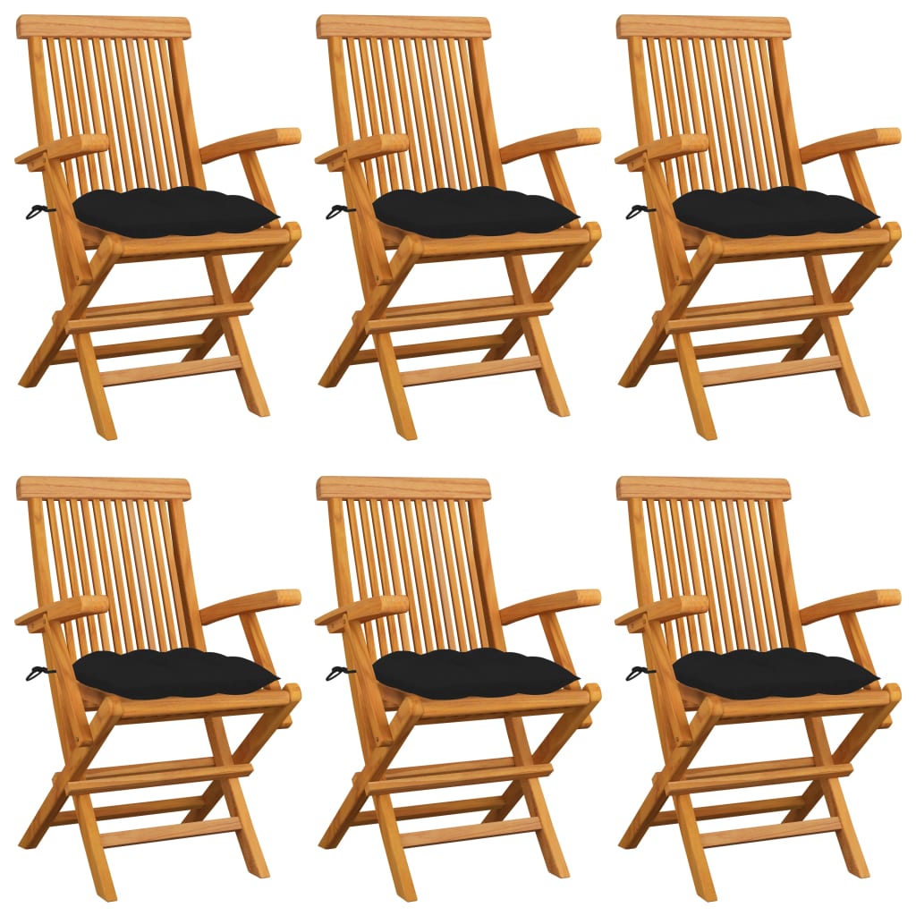 JUNG Vida Gartenstühle mit Schwarzen Kissen 6 Stk. Massivholz Teak