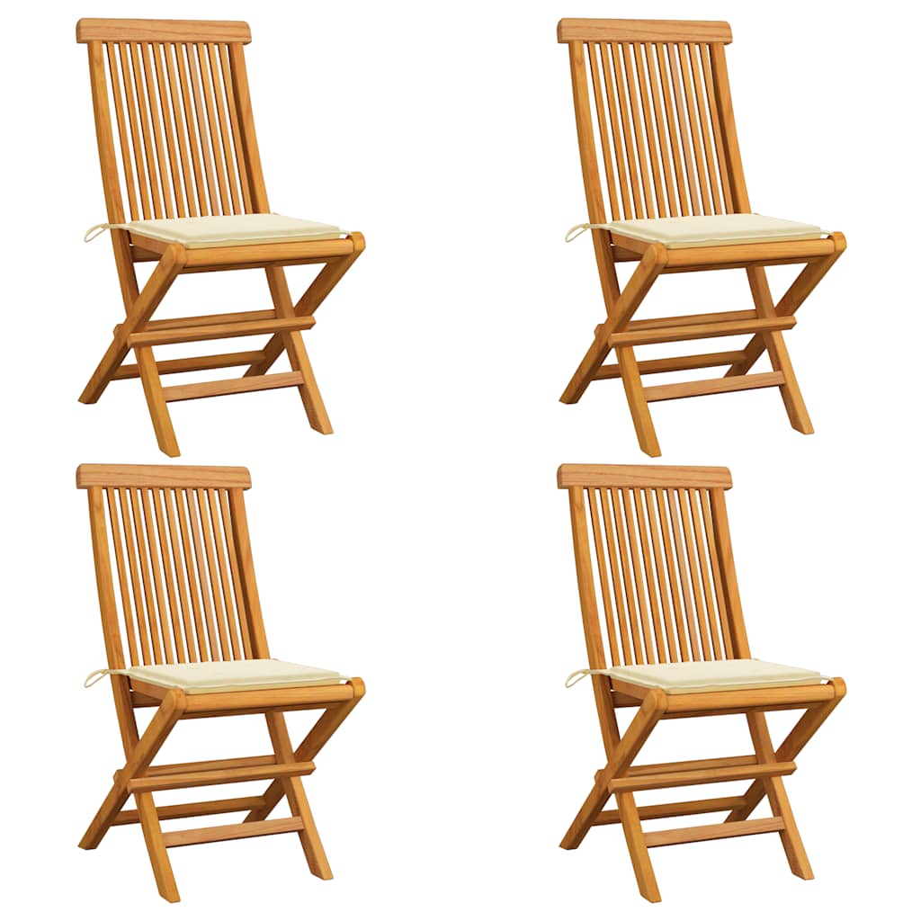 JUNG Vida Gartenstühle mit Cremeweißen Kissen 4 Stk. Teak Massivholz