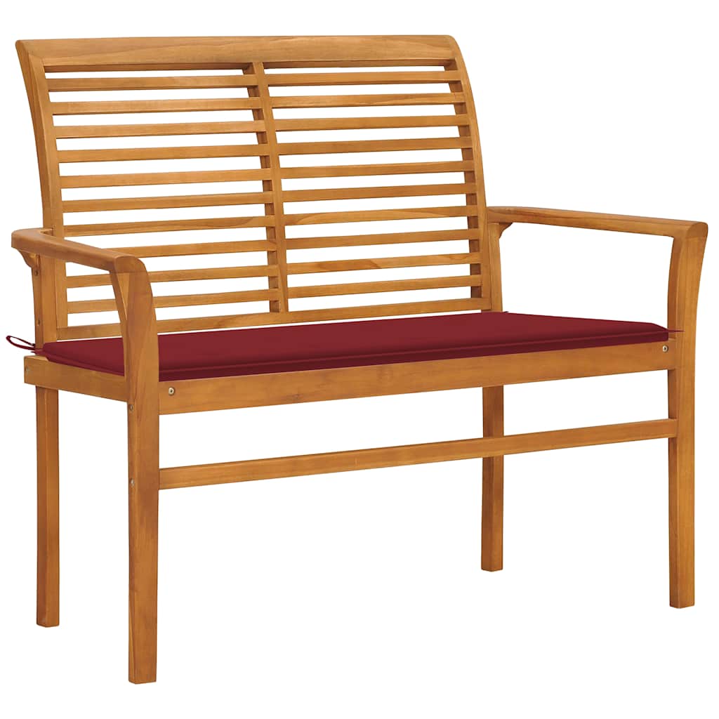 JUNG Vida Gartenbank mit Weinroter Auflage 112 cm Massivholz Teak