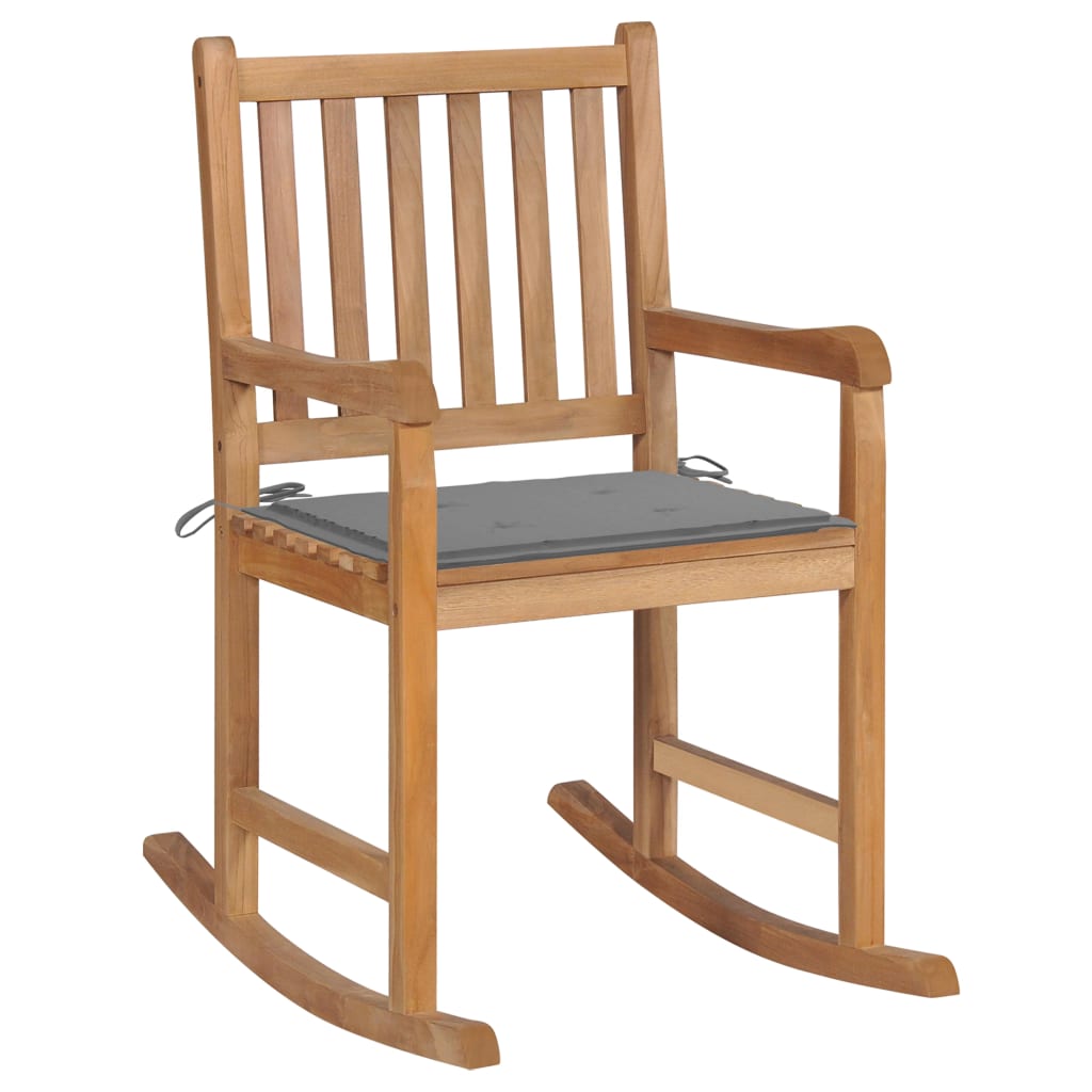 JUNG Vida Schaukelstuhl mit Grauem Kissen Massivholz Teak