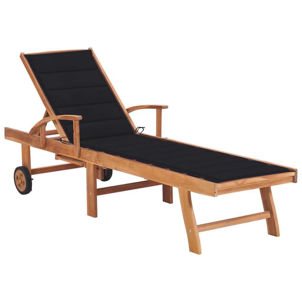 JUNG Vida Sonnenliege mit Auflage Schwarz Massivholz Teak