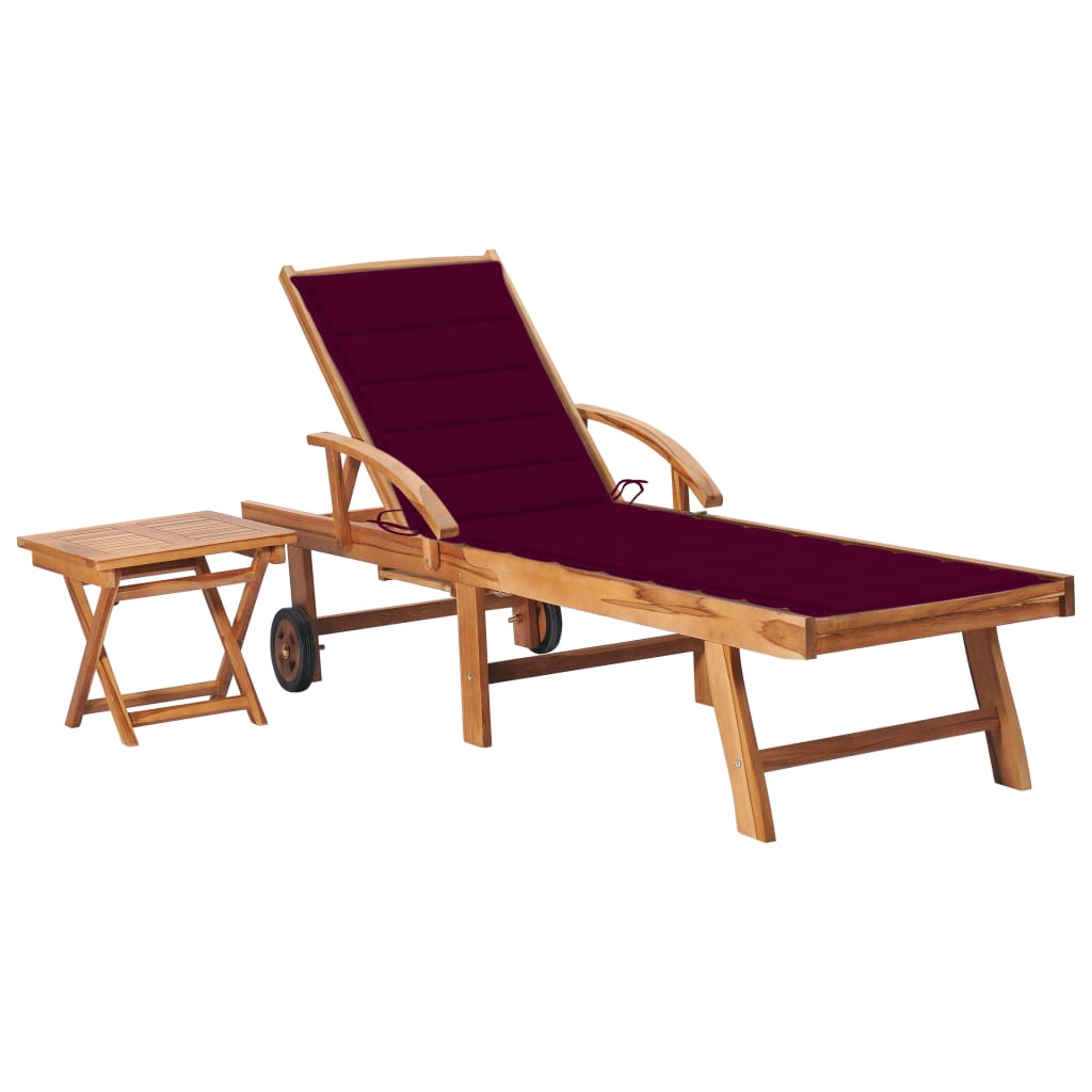 JUNG Vida Sonnenliege mit Tisch und Auflage Massivholz Teak