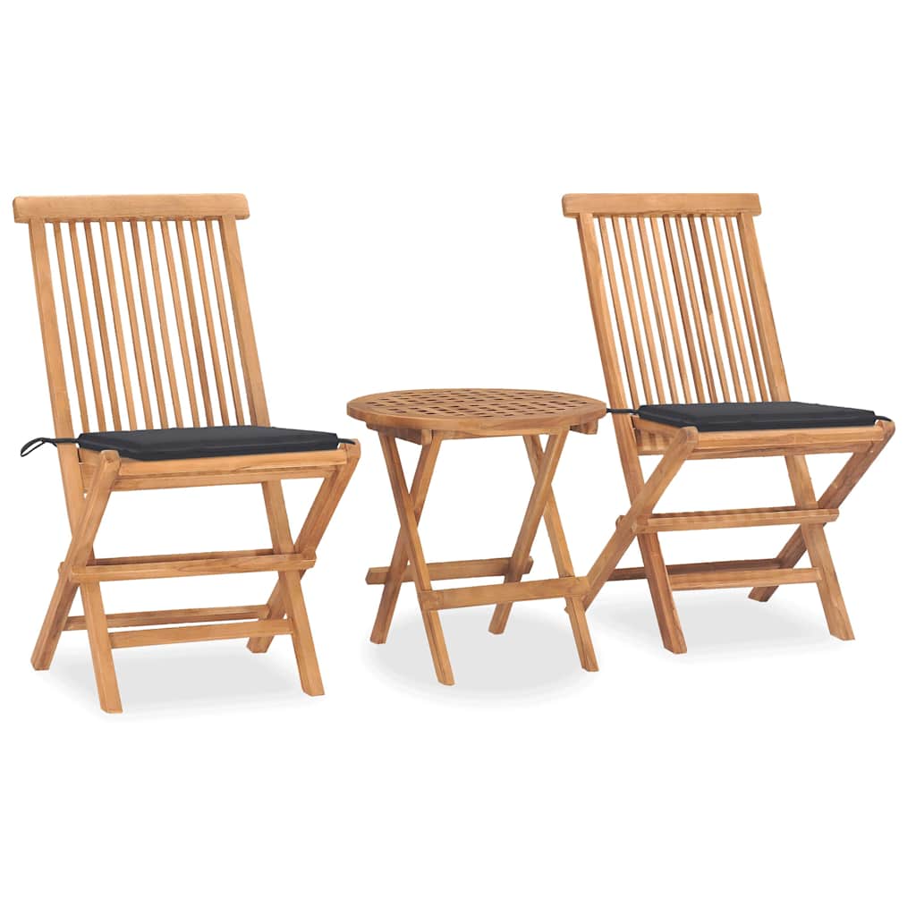 JUNG Vida 3-tlg. Garten-Essgruppe mit Kissen Klappbar Massivholz Teak
