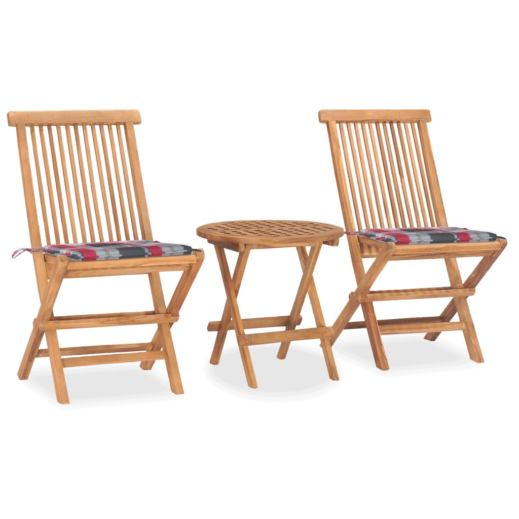 JUNG Vida 3-tlg. Garten-Essgruppe mit Kissen Klappbar Massivholz Teak