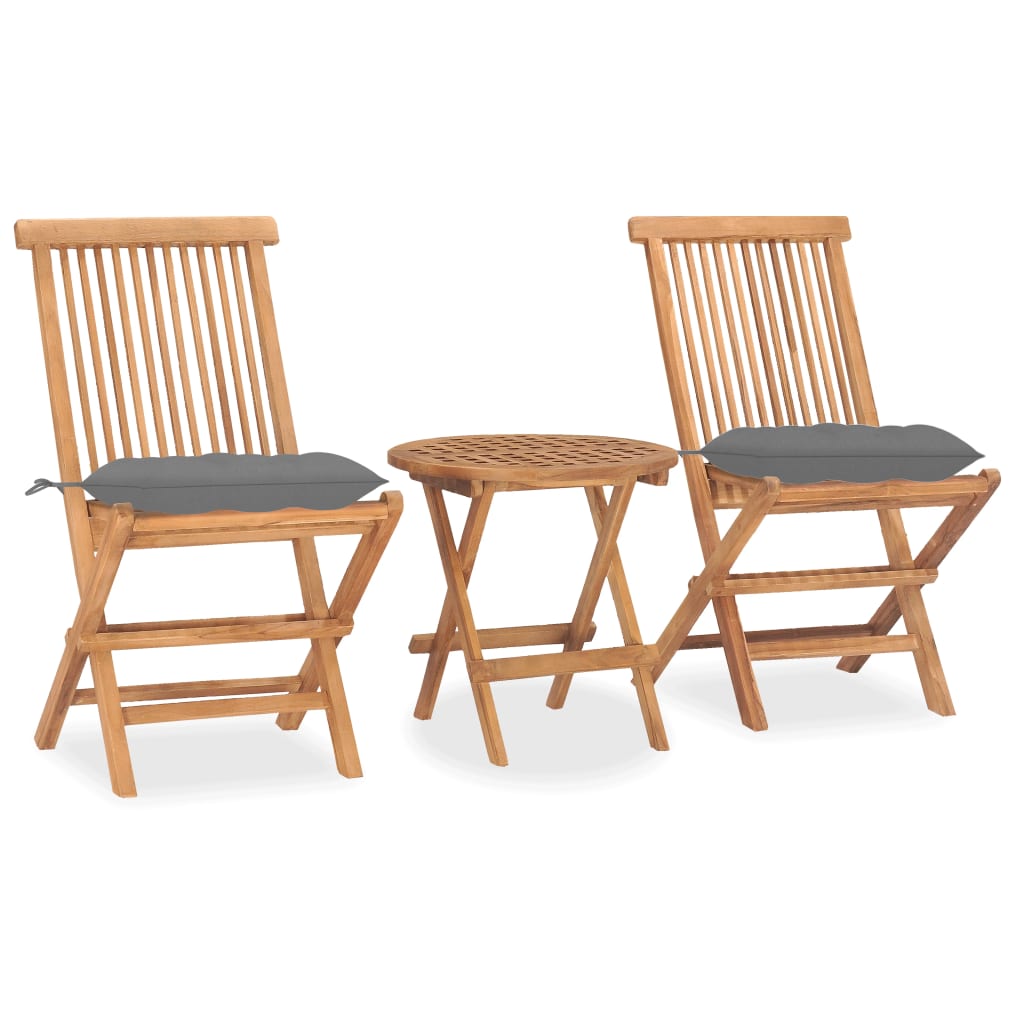 JUNG Vida 3-tlg. Garten-Essgruppe mit Kissen Klappbar Massivholz Teak