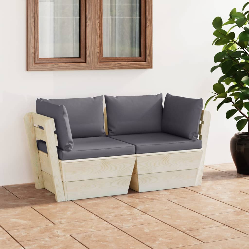 JUNG Vida Garten-Palettensofa 2-Sitzer mit Kissen Fichtenholz