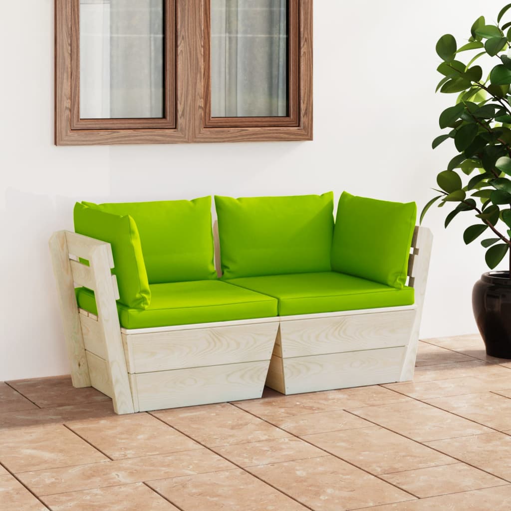 JUNG Vida Garten-Palettensofa 2-Sitzer mit Kissen Fichtenholz