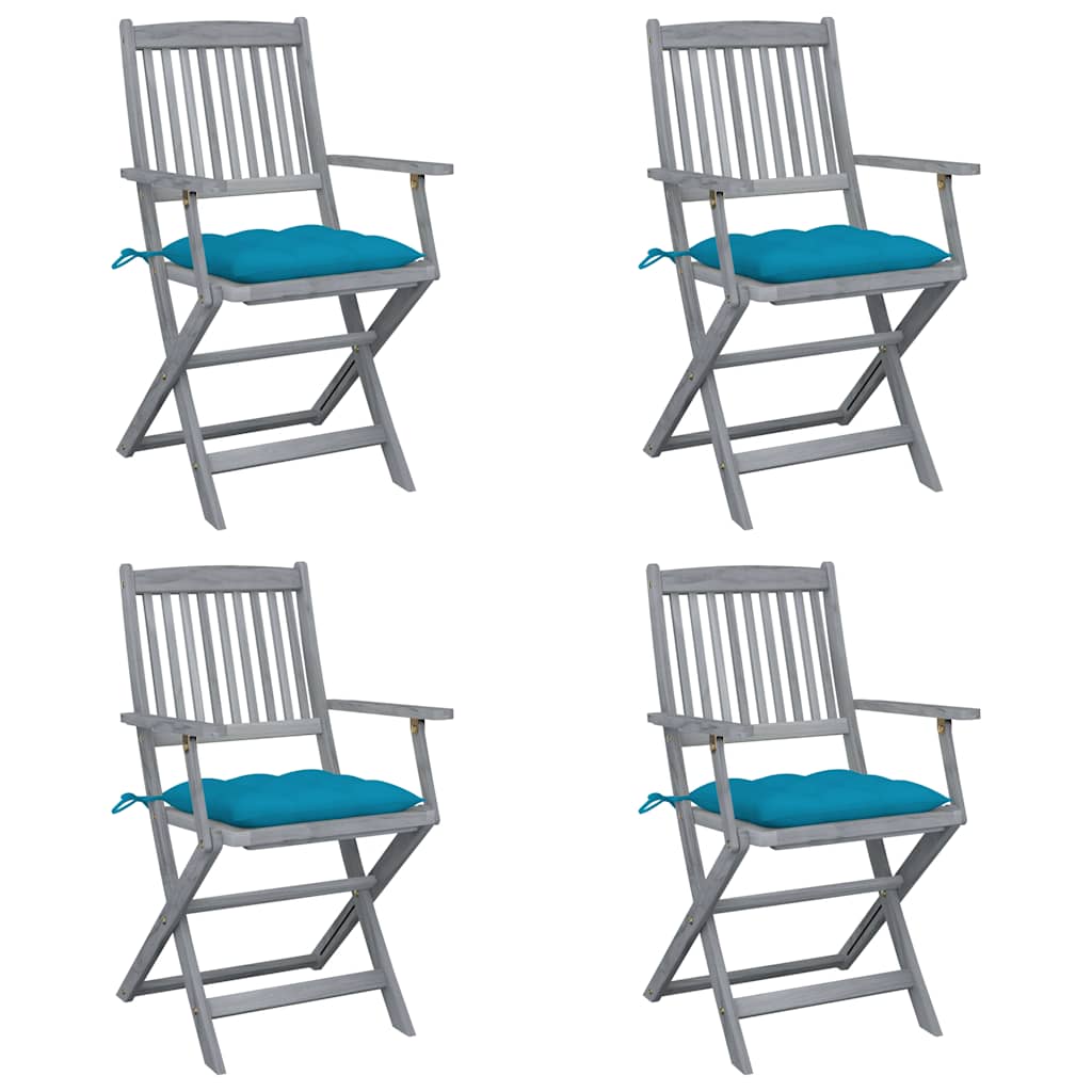 JUNG Vida Klappbare Gartenstühle 4 Stk. mit Kissen Massivholz Akazie