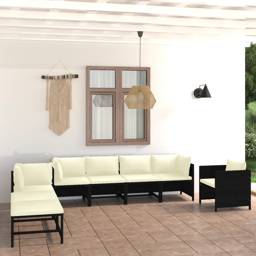 JUNG Vida 8-tlg. Garten-Lounge-Set mit Kissen Poly Rattan Schwarz