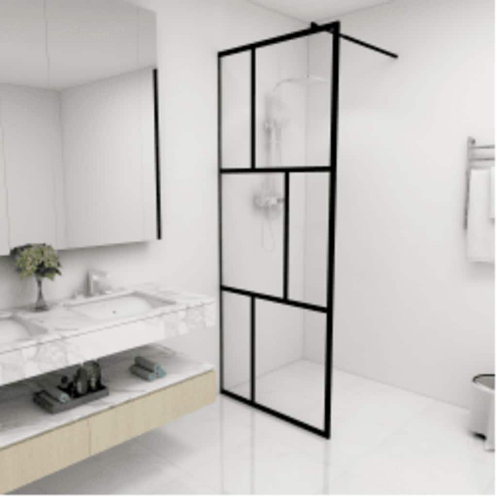 JUNG Vida Duschwand für Begehbare Duschen mit Hartglas Schwarz 80x195 cm
