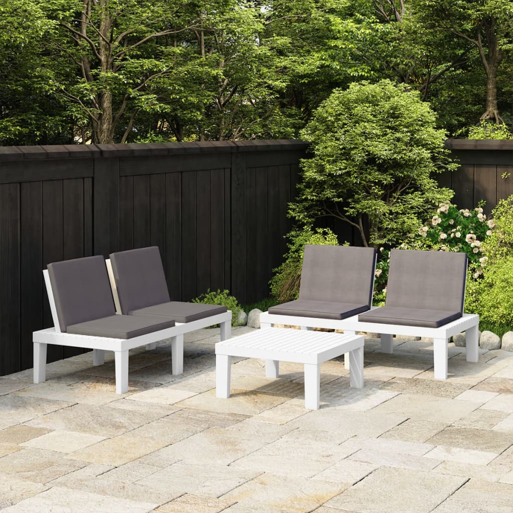 JUNG Vida 3-tlg. Garten-Lounge-Set mit Kissen Kunststoff Weiß