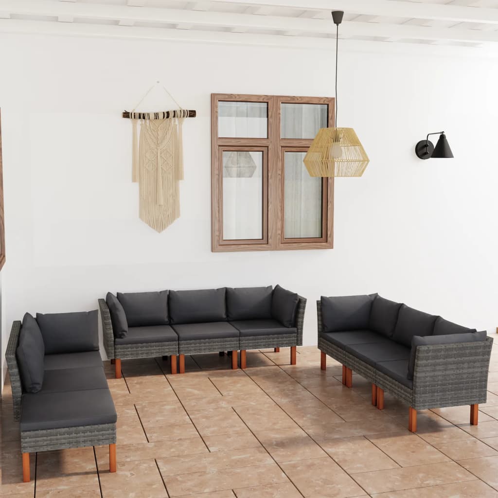 JUNG Vida 9-tlg. Garten-Lounge-Set mit Kissen Poly Rattan Grau