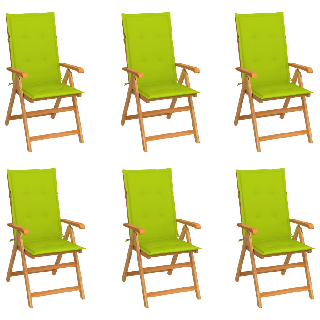 JUNG Vida Gartenstühle 6 Stk. mit Hellgrünen Kissen Massivholz Teak
