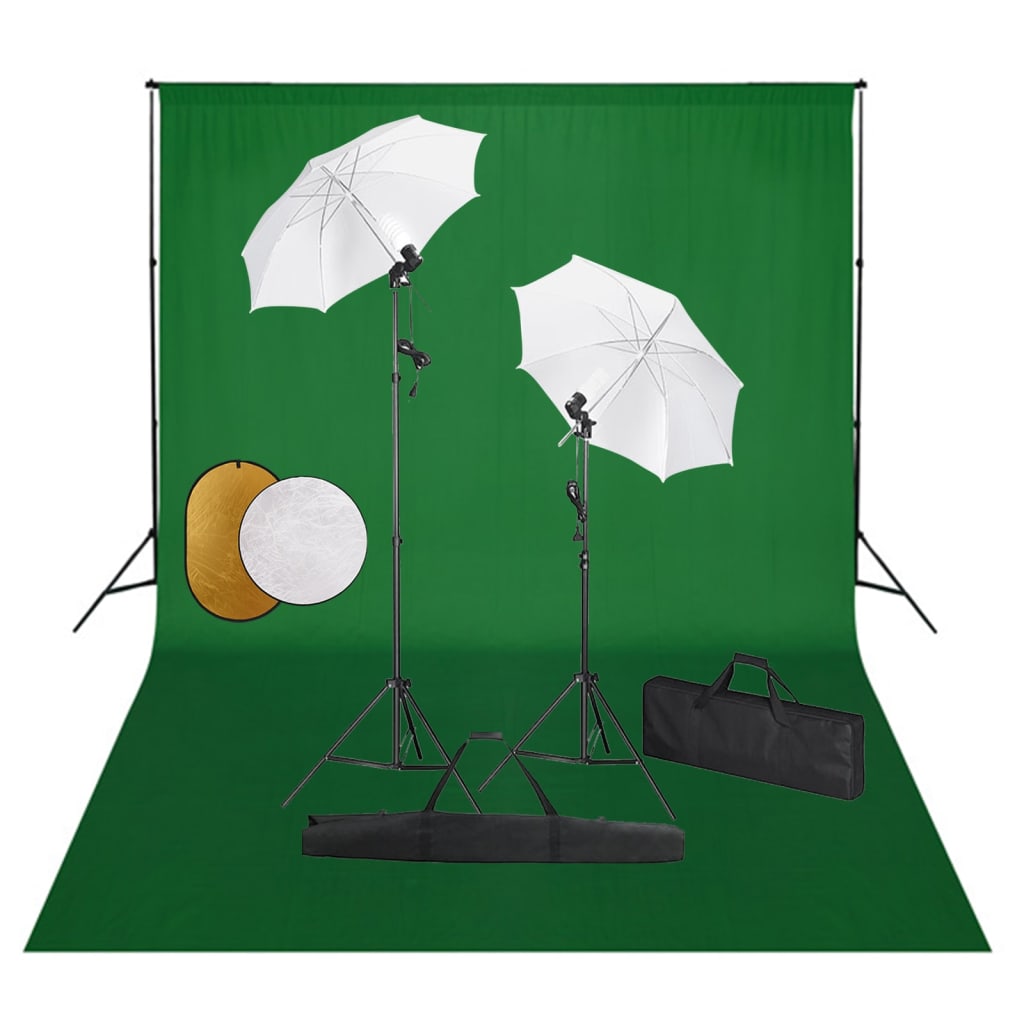 JUNG Vida Fotostudio-Set mit Lampen, Schirmen, Hintergrund & Reflektor
