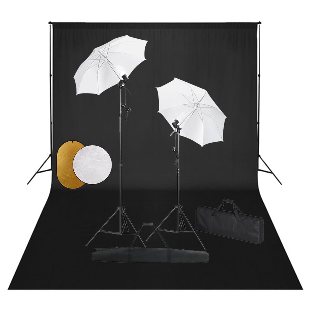 JUNG Vida Fotostudio-Set mit Leuchten, Schirmen, Hintergrund, Reflektor