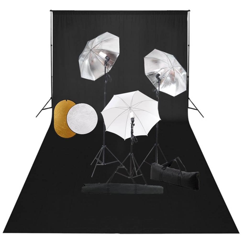 JUNG Vida Fotostudio-Set mit Leuchten, Schirmen, Hintergrund, Reflektor