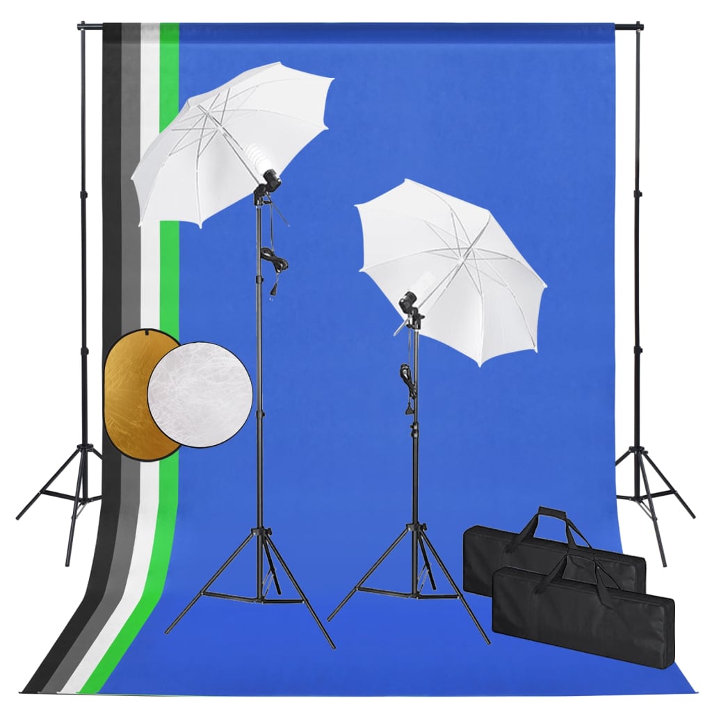 JUNG Vida Fotostudio-Set mit Leuchten, Schirmen, Hintergrund, Reflektor