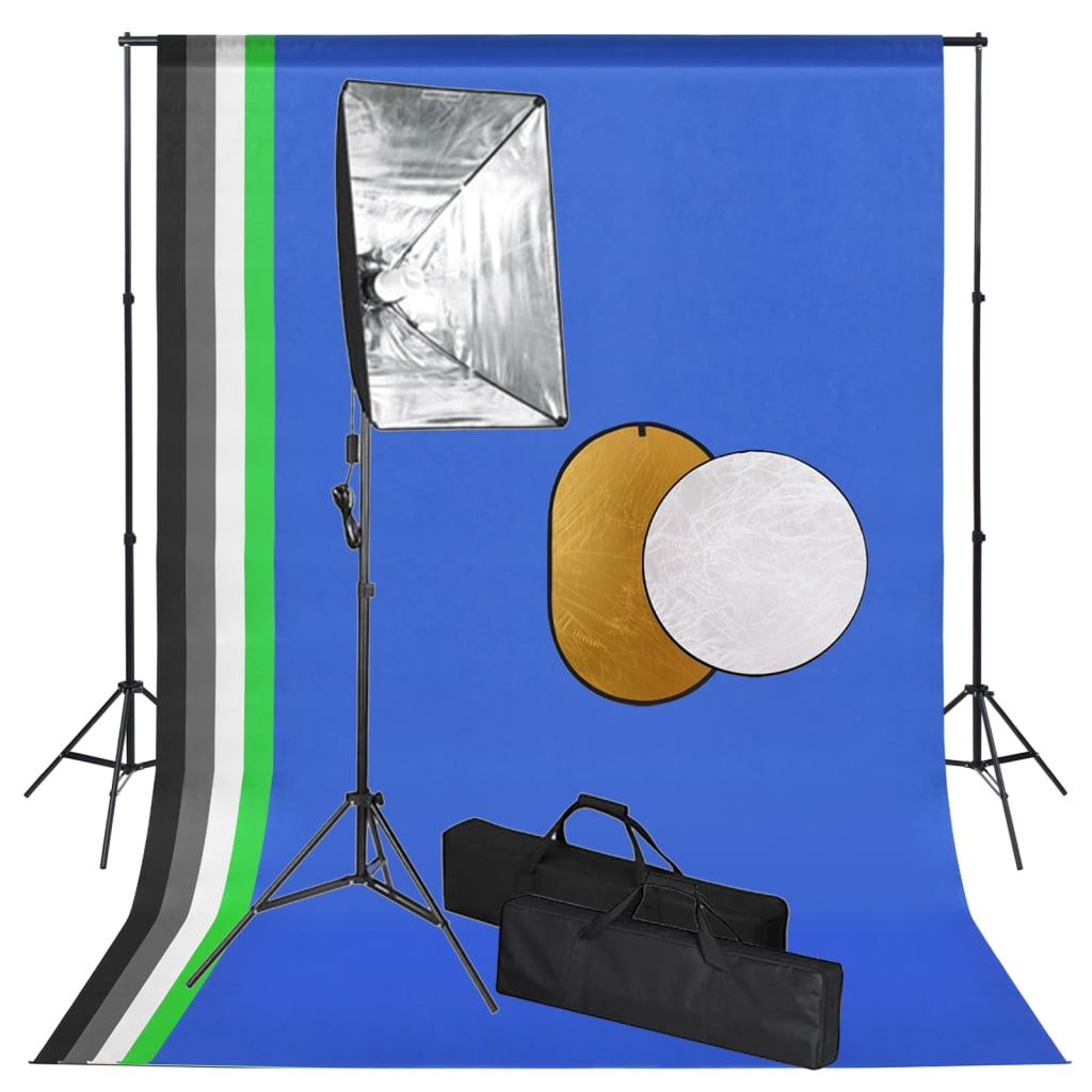 JUNG Vida Fotostudio-Set mit Softbox-Lampen, Hintergrund und Reflektor