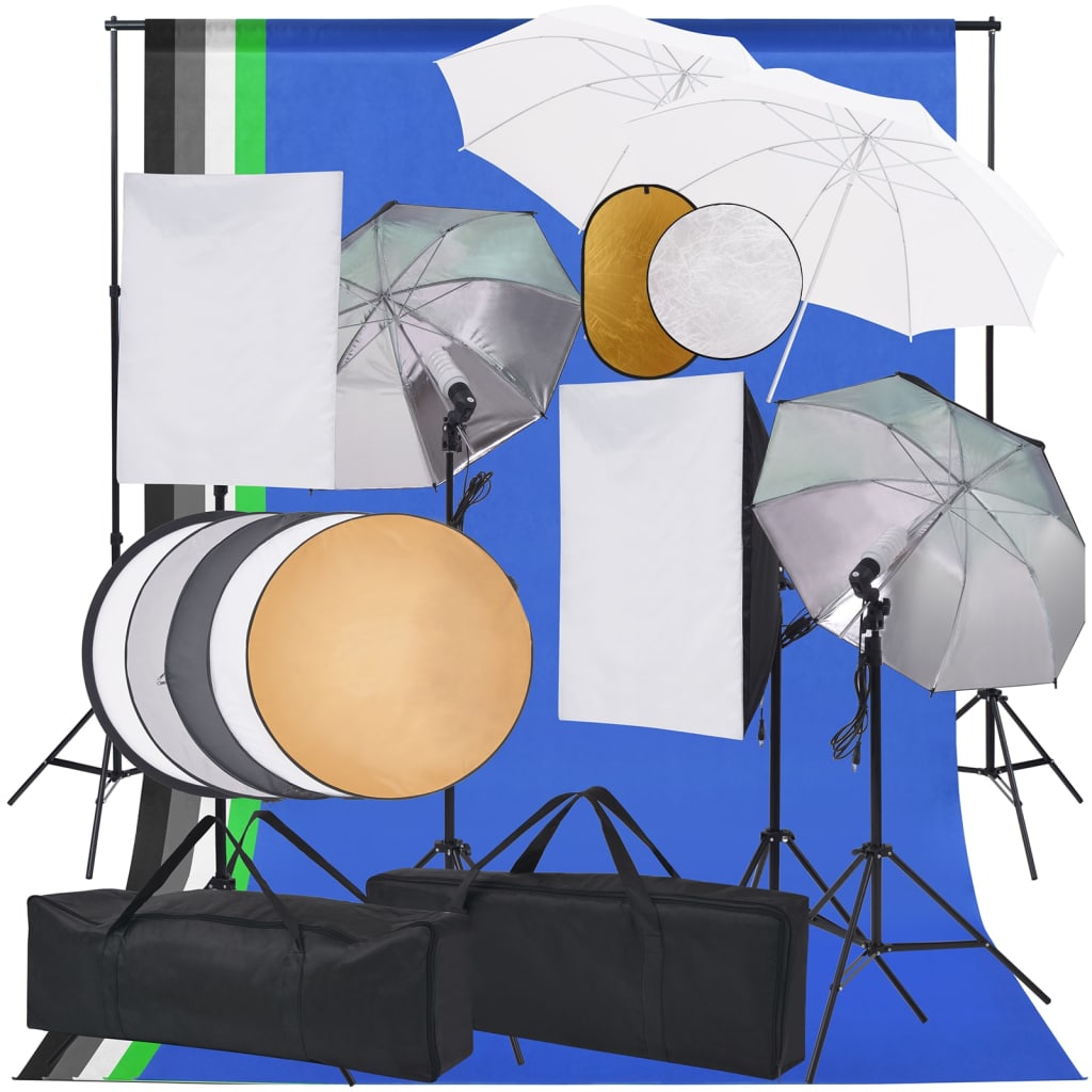 JUNG Vida Fotostudio-Set Softbox-Lampen, Schirm, Hintergrund, Reflektor