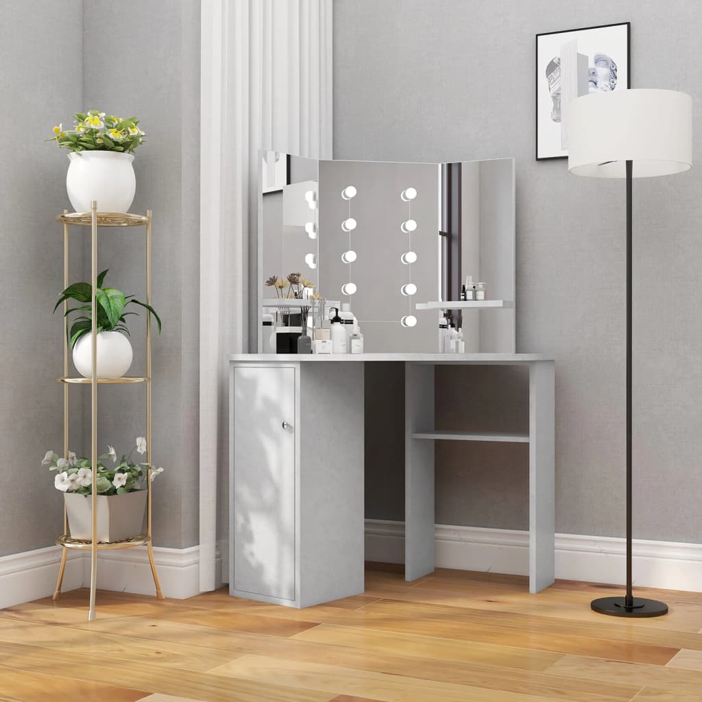 JUNG Vida Eck-Schminktisch mit LED Betongrau 111x54x141,5 cm