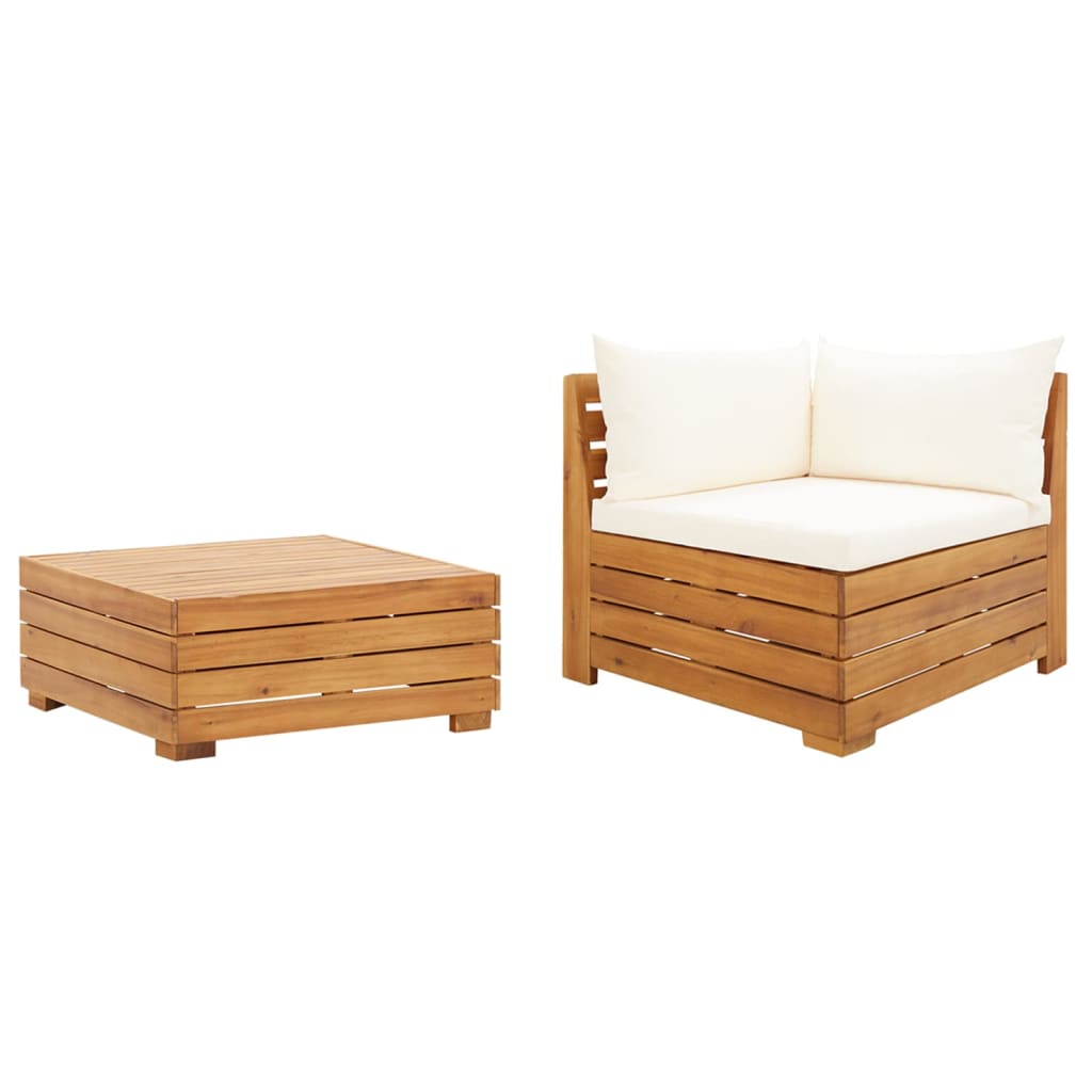 JUNG Vida 2-tlg. Garten-Lounge-Set mit Kissen Massivholz Akazie