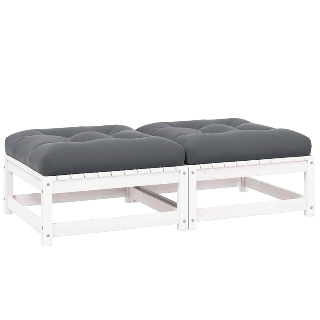 JUNG Vida Garten-Fußhocker mit Kissen 2 Stk. Weiß Massivholz Kiefer