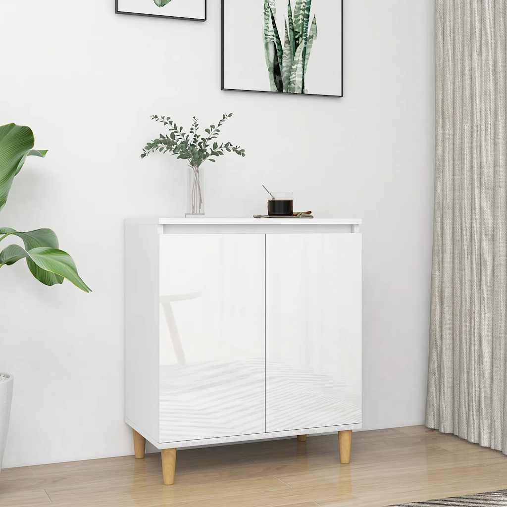 JUNG Vida Sideboard mit Massivholz-Beinen Hochglanz-Weiß 60x35x70 cm
