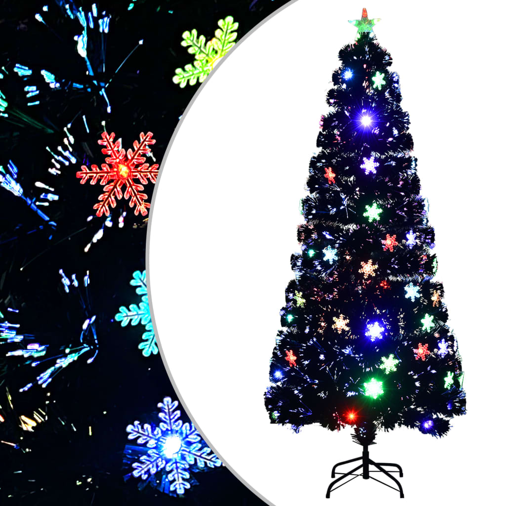 JUNG Vida Weihnachtsbaum mit LED-Schneeflocken Schwarz 180 cm Fiberoptik