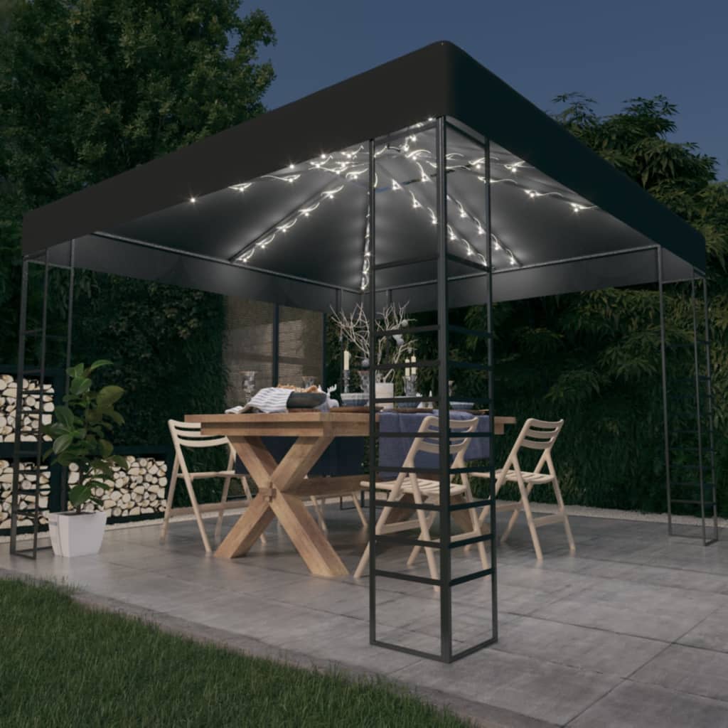 JUNG Vida Gartenzelt mit LED-Lichterkette 3x3 m Anthrazit