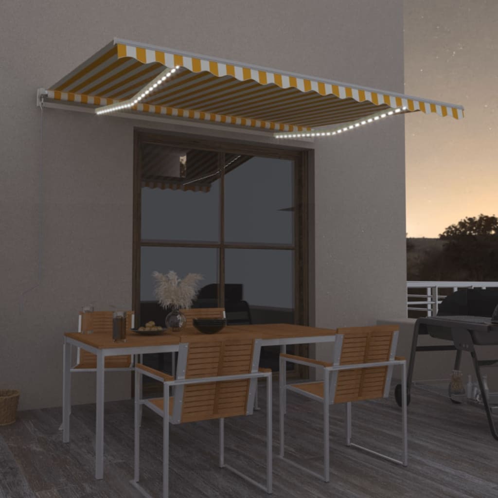JUNG Vida Markise Manuell Einziehbar mit LED 400x350 cm Gelb & Weiß