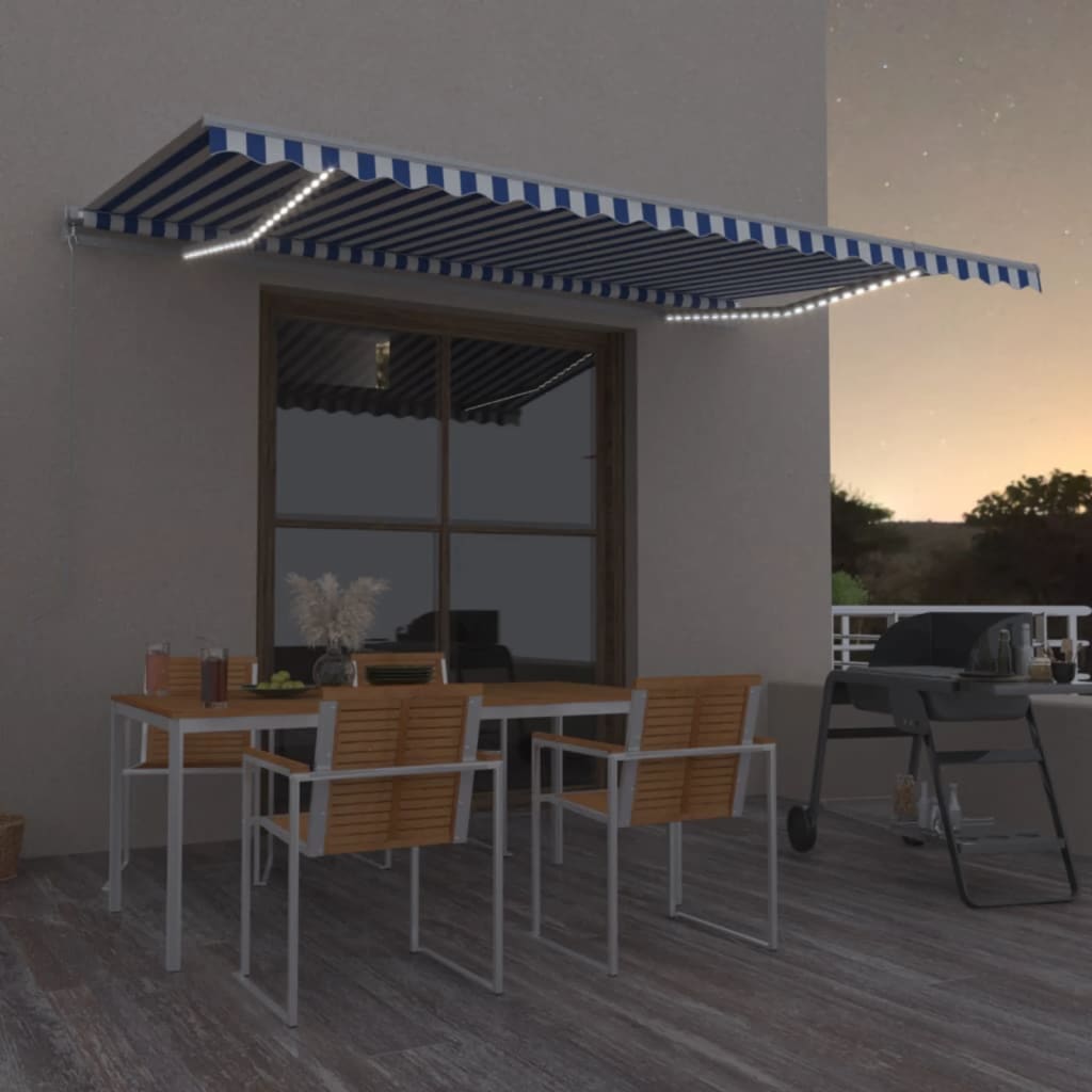 JUNG Vida Markise Manuell Einziehbar mit LED 500x350 cm Blau und Weiß
