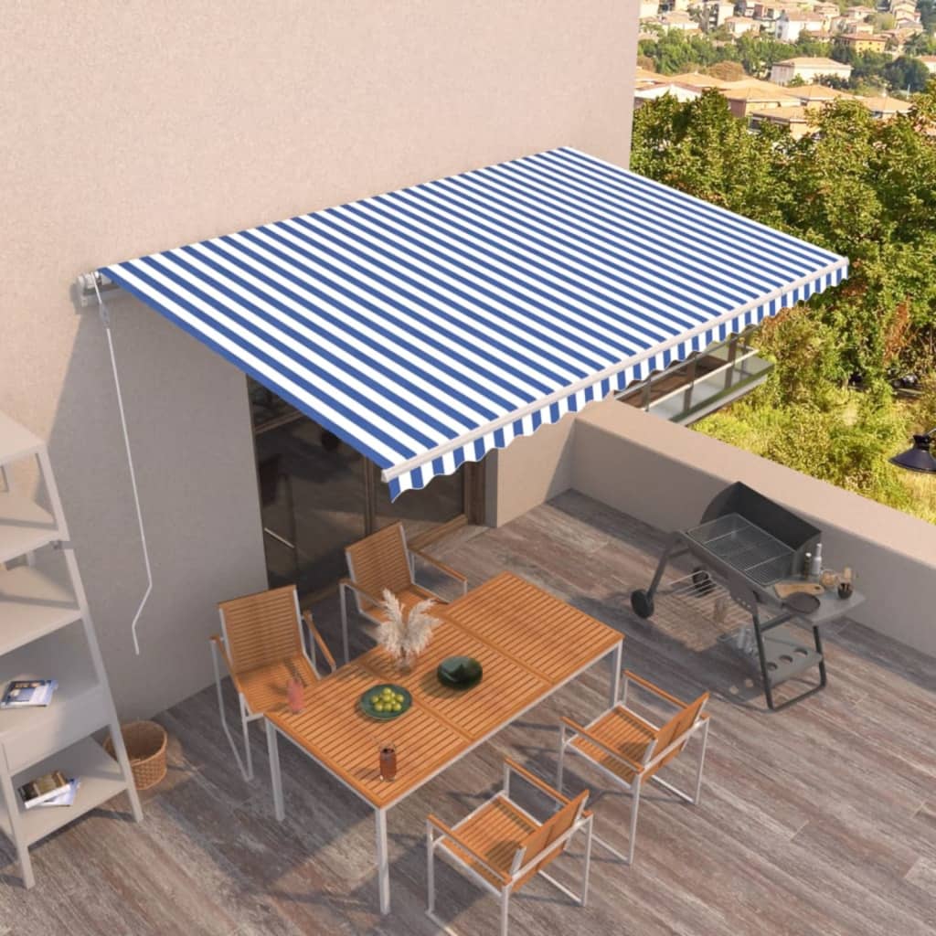 JUNG Vida Markise Automatisch Einziehbar 500x350 cm Blau und Weiß