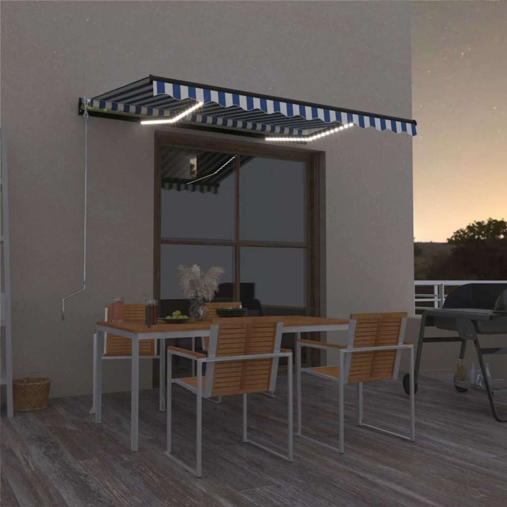 JUNG Vida Markise Manuell Einziehbar mit LED 350x250 cm Blau und Weiß