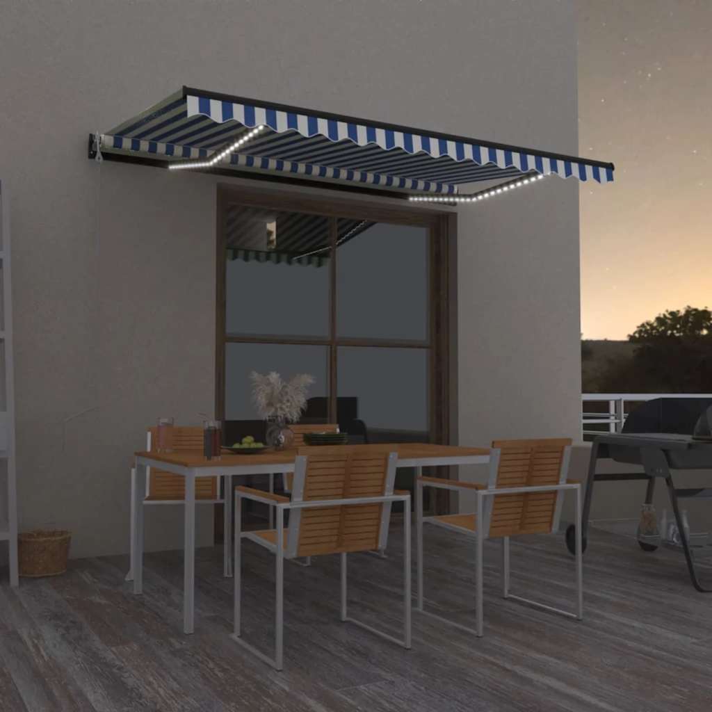 JUNG Vida Automatische Markise mit LED Windsensor 450x300cm Blau und Weiß