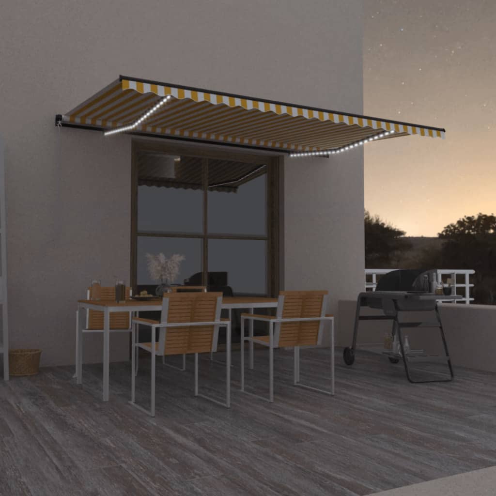 JUNG Vida Markise Manuell Einziehbar mit LED 500x350 cm Gelb & Weiß